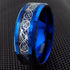 Men 8mm Beveled Edge Comfort-Fit Blue Silver Celtic Dragon Tungsten Wedding Band
